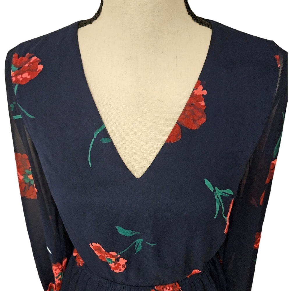 Express Navy Floral Dress with Long Sleeves - Picture 5 of 10